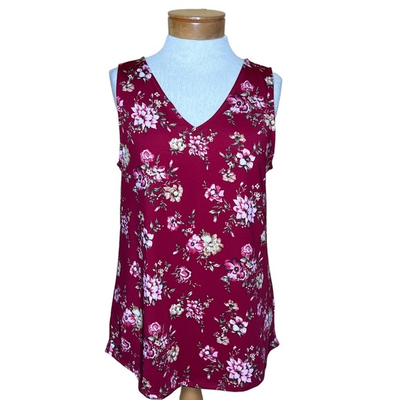 Stitch Fix Women’s Ampton Back Detail Sleeveless Burgundy Floral Knit Top M NWT - Picture 2 of 13